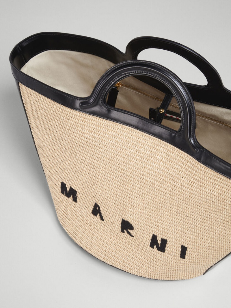 Marni Tropicalia Large Bag Leren And Raffia Zwart | BECIF29097