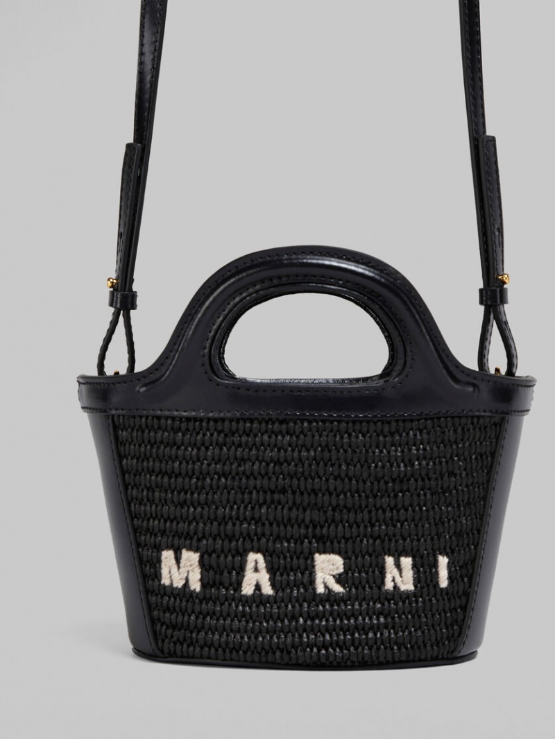 Marni Tropicalia Micro Bag Leren And Raffia Zwart | BEXMI93089