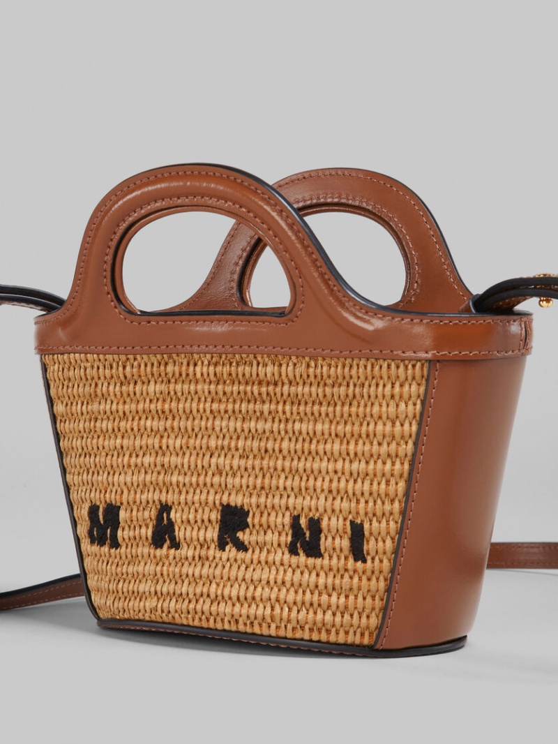 Marni Tropicalia Micro Bag Leren And Raffia Bruin | BEEAH86379