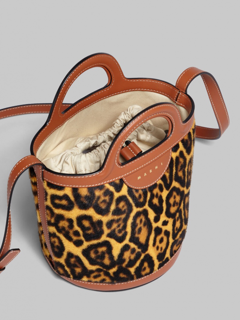 Marni Tropicalia Mini Bucket Bag Kort-hair Shearling Leopard | DBEVO24216