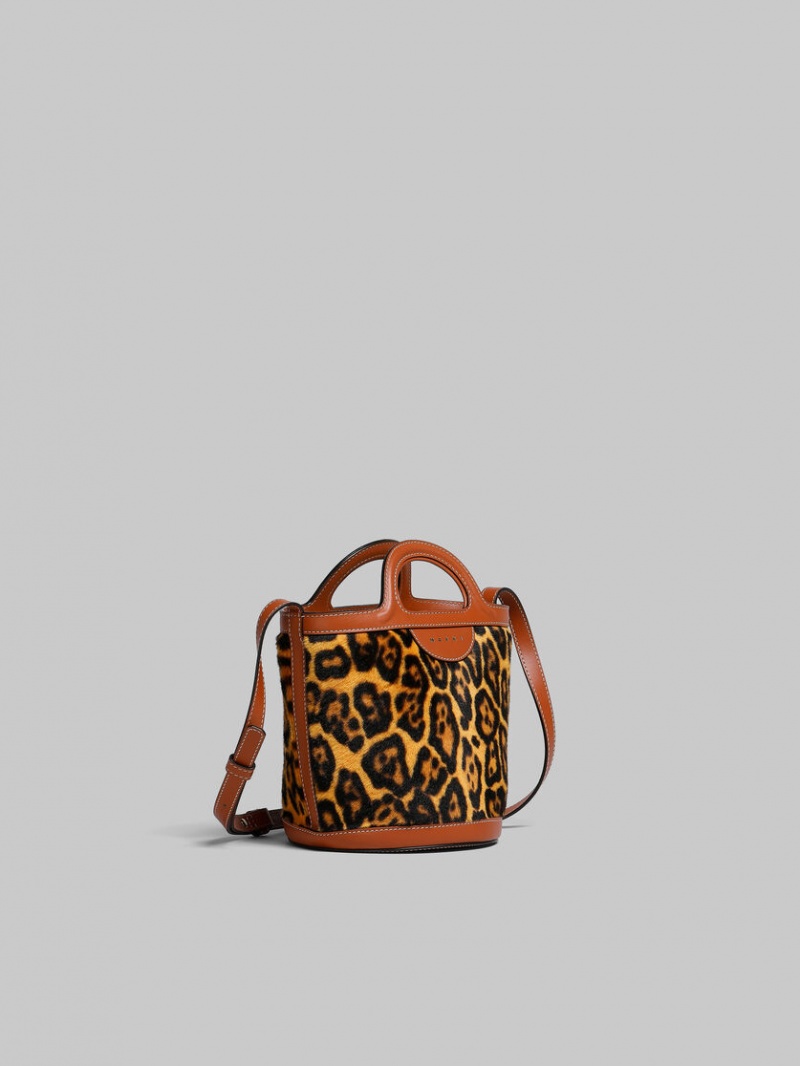 Marni Tropicalia Mini Bucket Bag Kort-hair Shearling Leopard | DBEVO24216