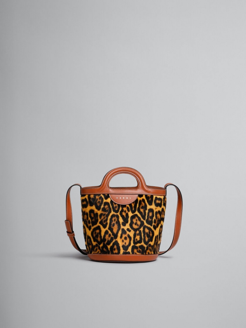 Marni Tropicalia Mini Bucket Bag Kort-hair Shearling Leopard | DBEVO24216