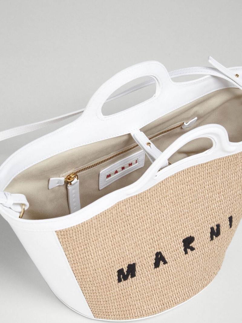 Marni Tropicalia Small Bag Leren And Raffia Wit | BENZX30924