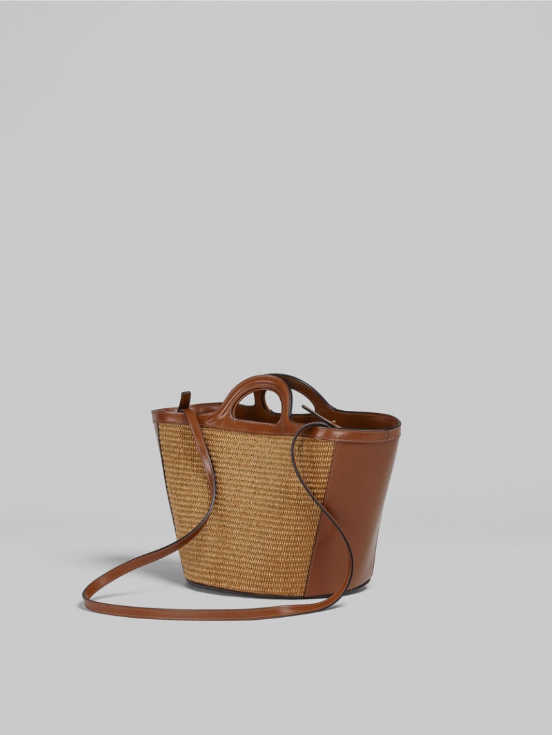 Marni Tropicalia Small Bag Leren And Raffia Bruin | GBEEC68845