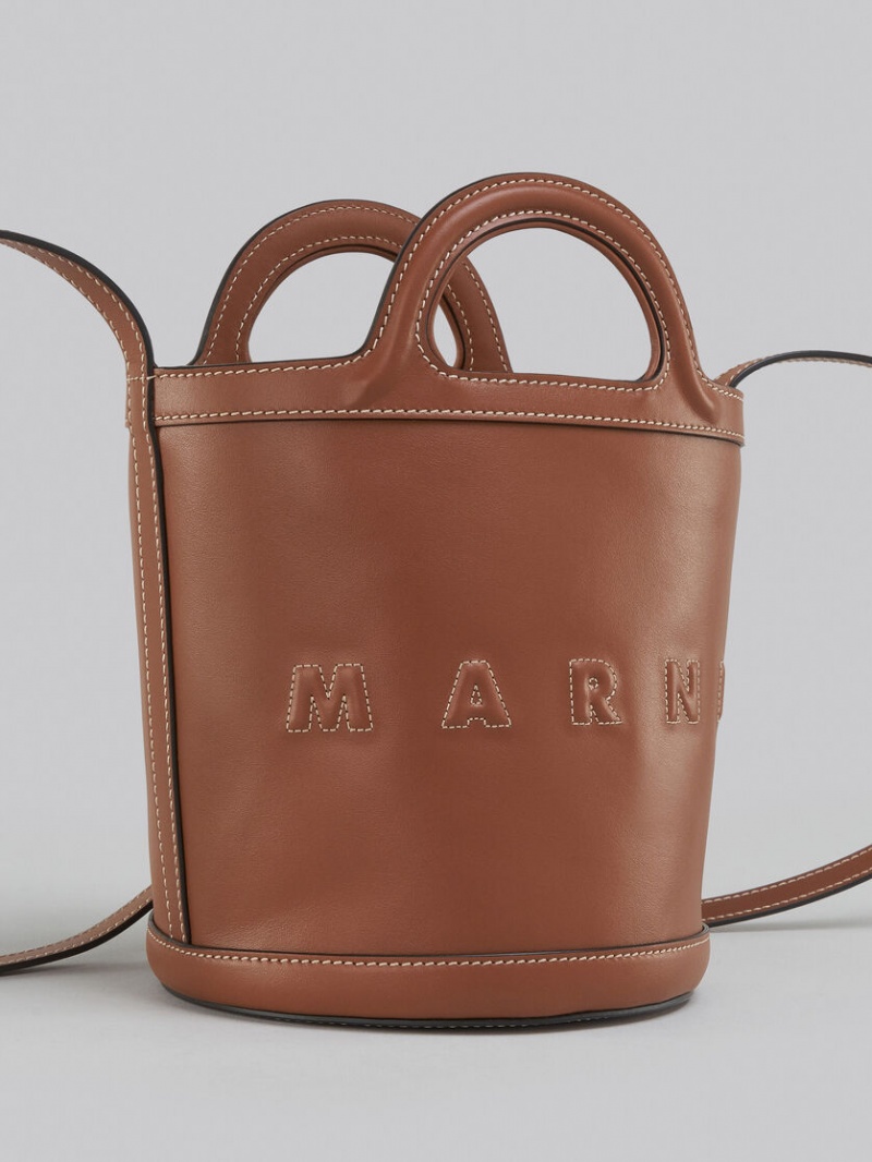 Marni Tropicalia Small Bucket Bag Leren Bruin | BEEAH32422