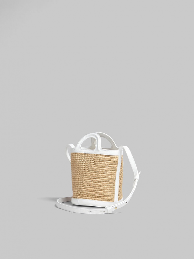 Marni Tropicalia Small Bucket Bag Leren And Raffia Wit | DBEVO76264