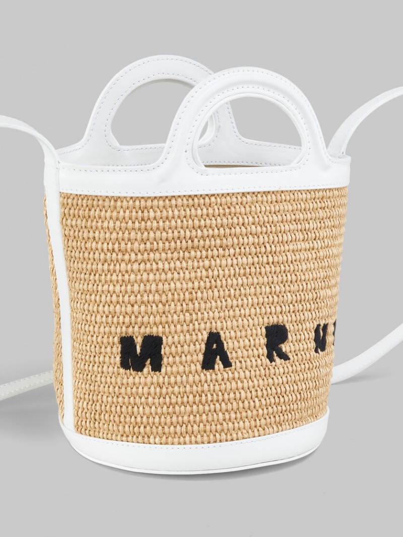 Marni Tropicalia Small Bucket Bag Leren And Raffia Wit | DBEVO76264