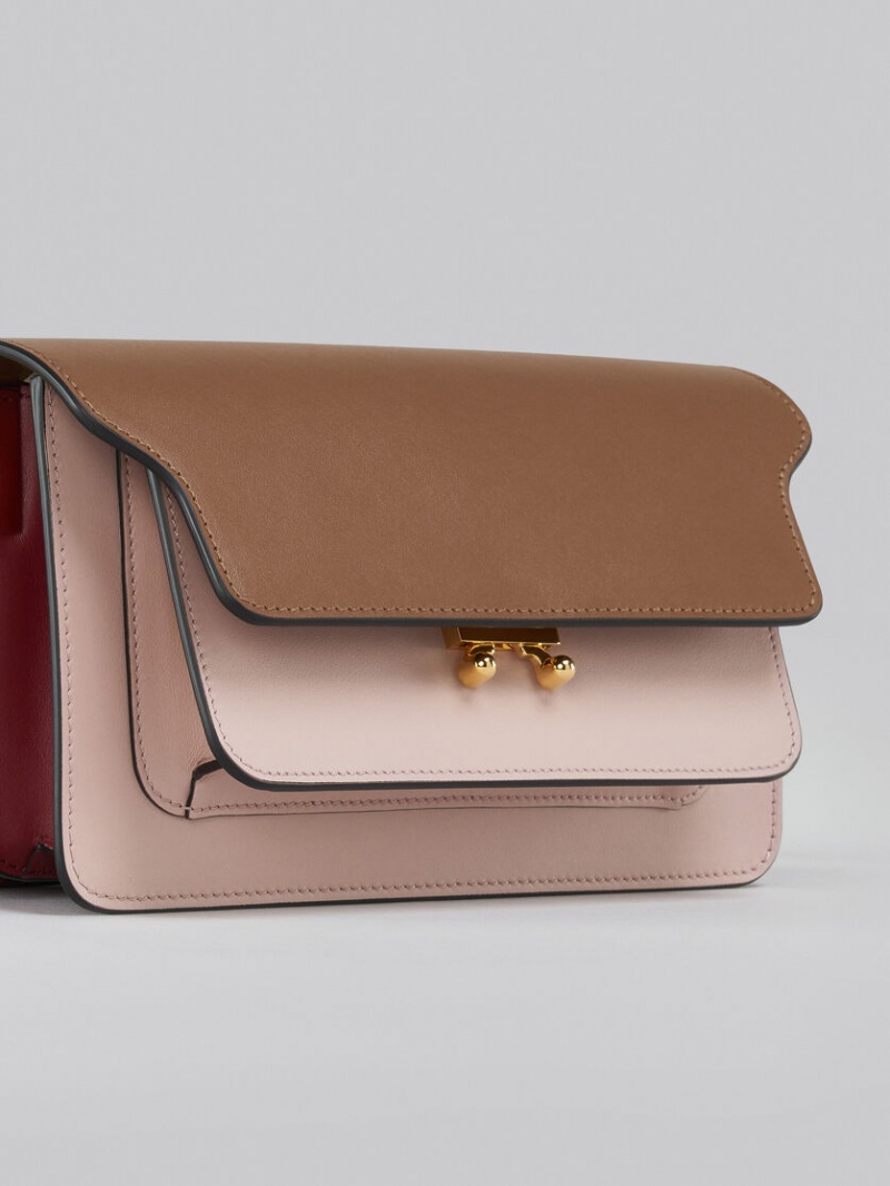 Marni Trunk Bag E/W Leren Bruin Roze Rood | BEEGJ43453