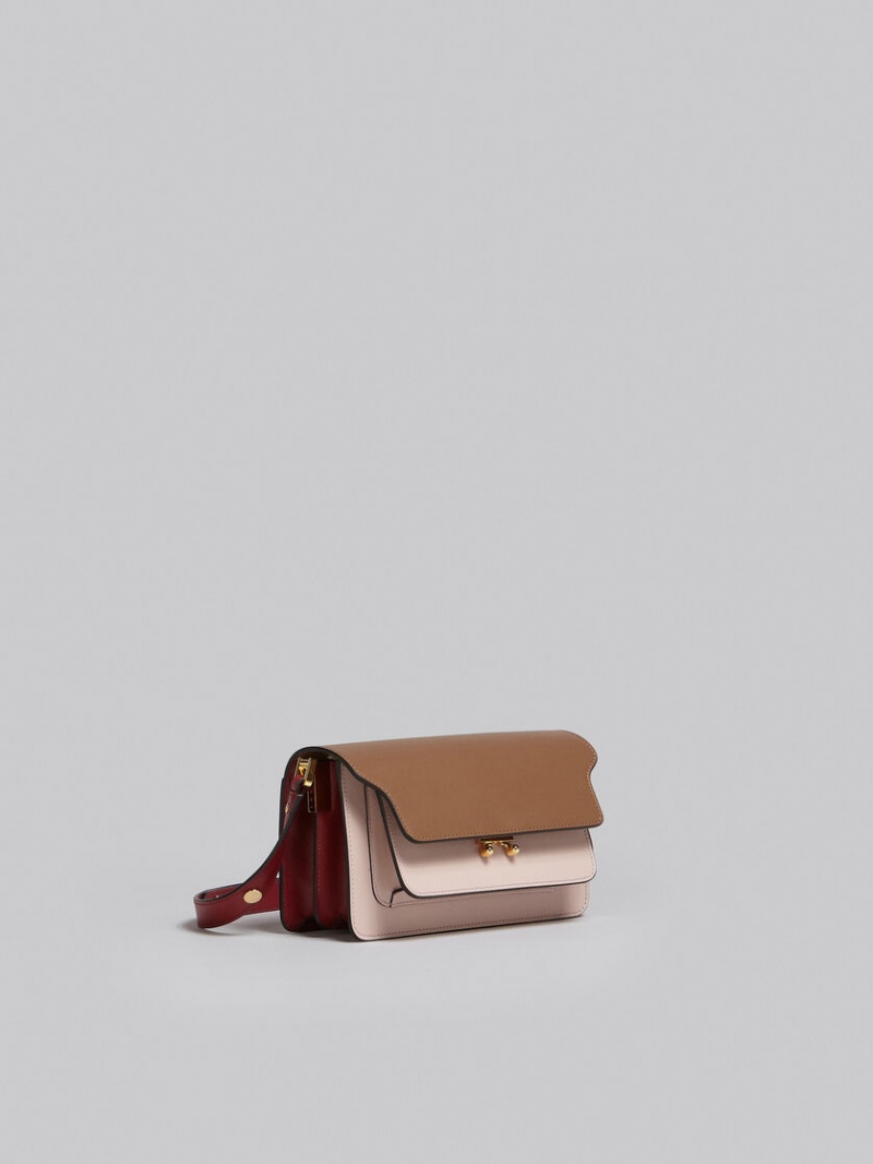 Marni Trunk Bag E/W Leren Bruin Roze Rood | BEEGJ43453