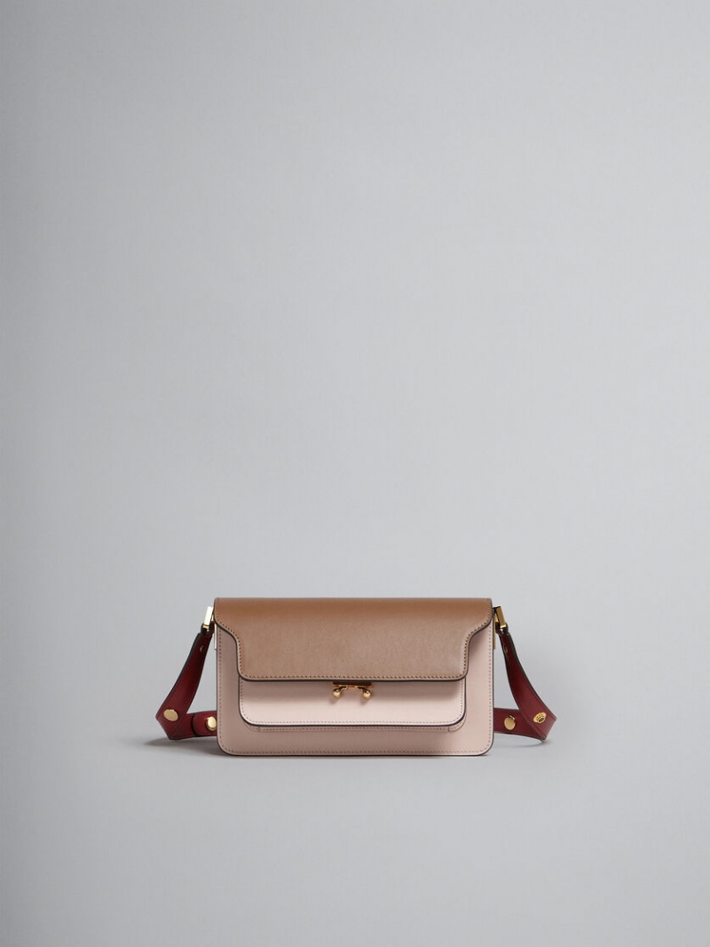 Marni Trunk Bag E/W Leren Bruin Roze Rood | BEEGJ43453