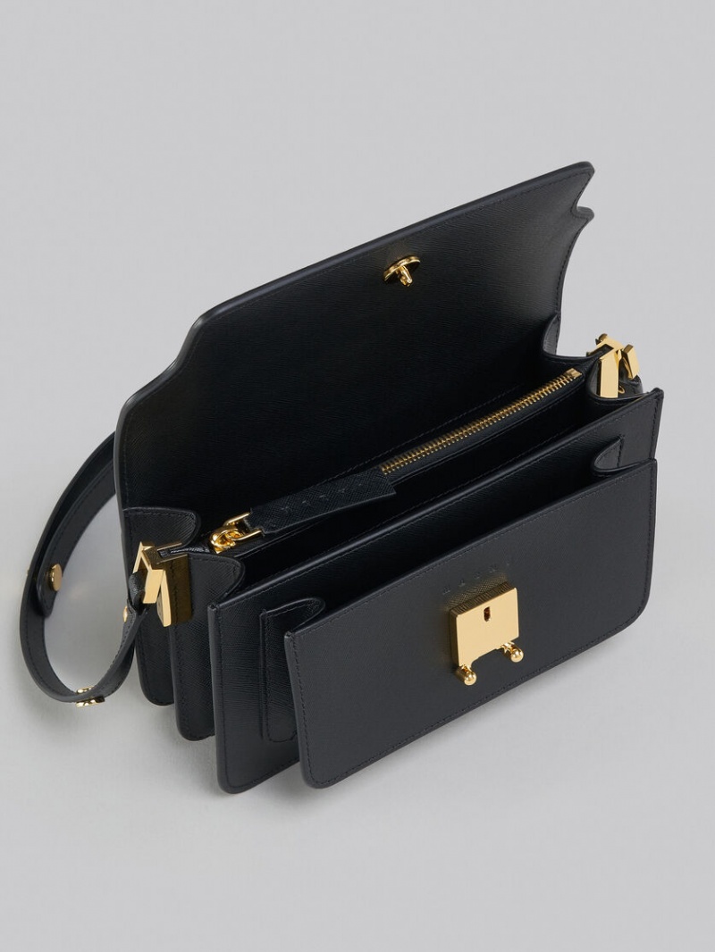 Marni Trunk Bag E/W Saffiano Leren Zwart | GBEUC36291