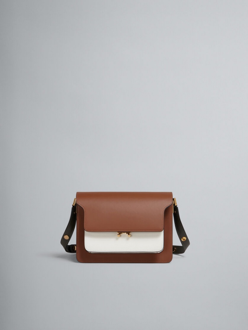 Marni Trunk Media Bag Leren Bruin Wit Groen | BEXBR19682