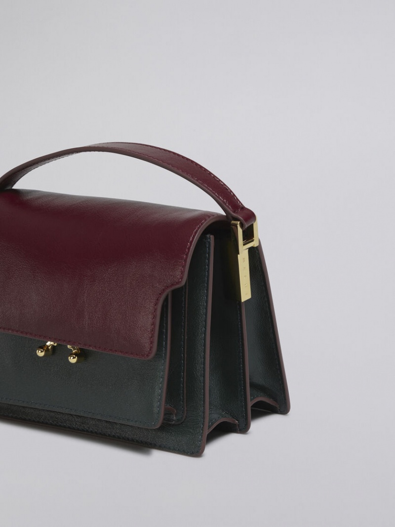 Marni Trunk Soft Mini Bag Leren Groen Bordeaux | BEJKU90589