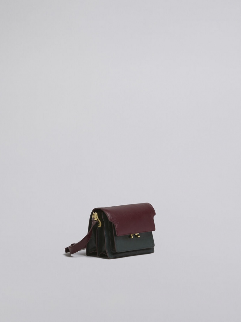 Marni Trunk Soft Mini Bag Leren Groen Bordeaux | MBEHR74932