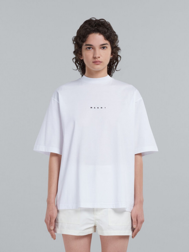 Marni T-shirt In White Bio Katoenen With Logo Wit | PBEQX91226