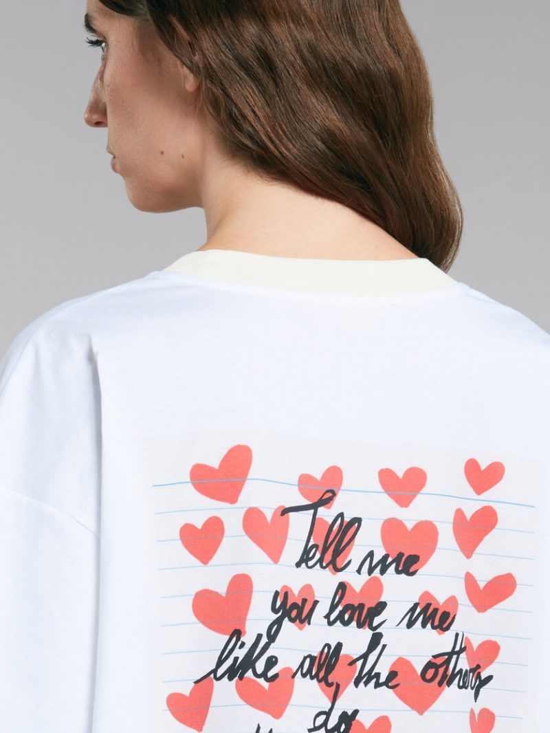 Marni T-shirt With Hearts Print Wit | BEJVR85617