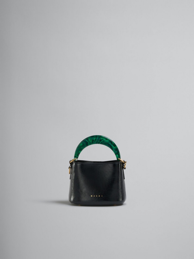 Marni Venice Mini Bucket Bag Lak Leren Zwart | BEEAH77144