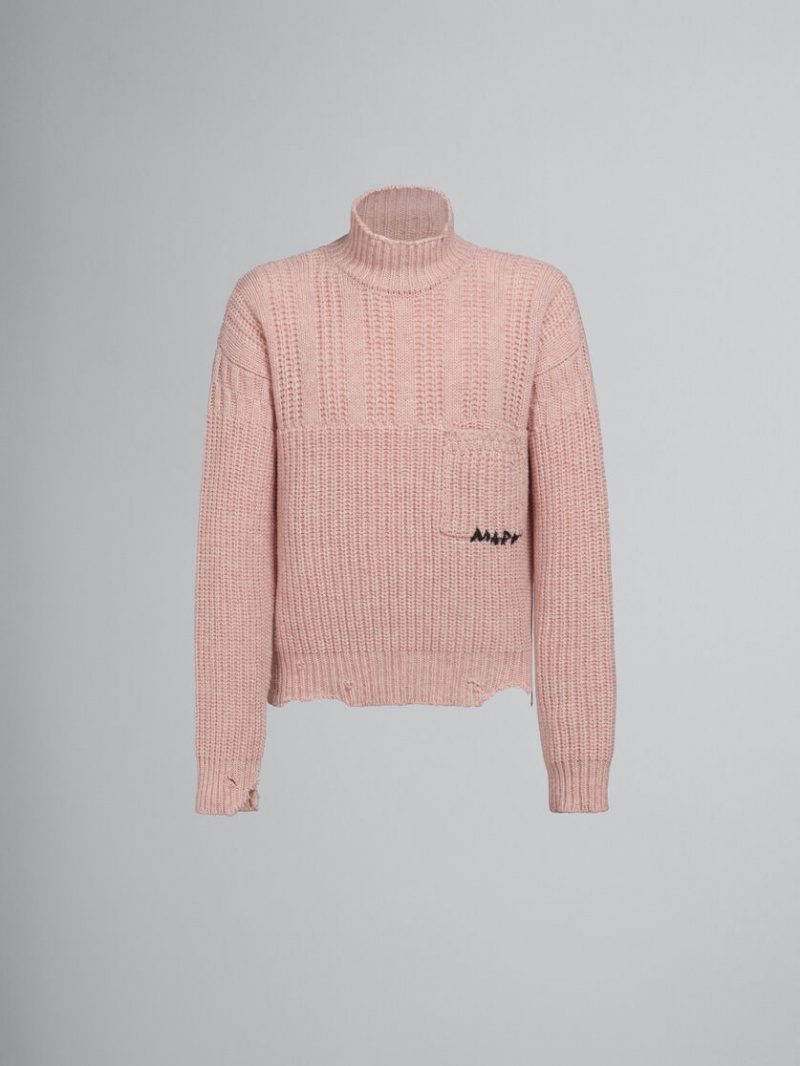 Marni Virgin Wol Jumper With Nibbled Hem Roze | BEIIZ52574