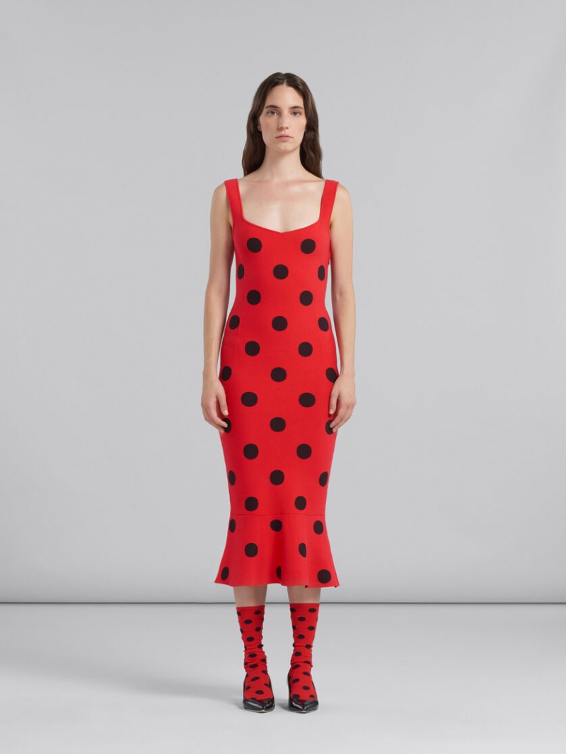 Marni Viscose Sheath With Polka Dots Rood | MBEHR37256