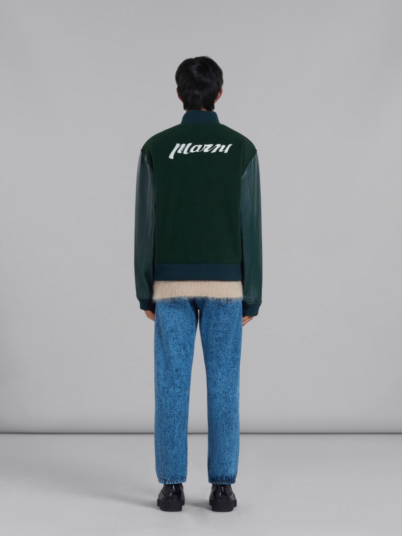 Marni Wol Felt Bomber With Leren Sleeves Groen | ZBEMJ71362