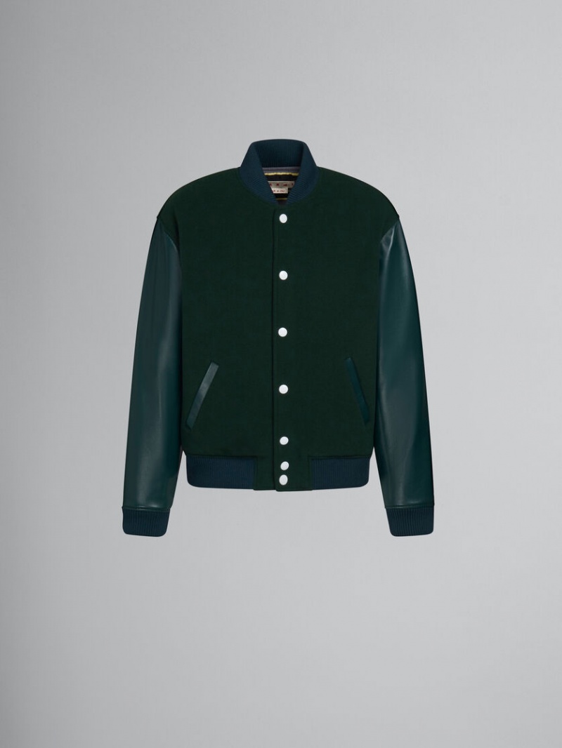 Marni Wol Felt Bomber With Leren Sleeves Groen | ZBEMJ71362