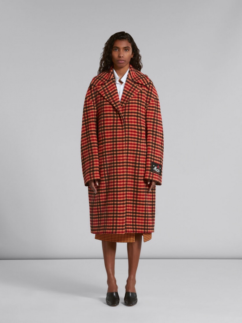 Marni Wol Felt Coat With Wavy Check Pattern Oranje | XBEBH40751