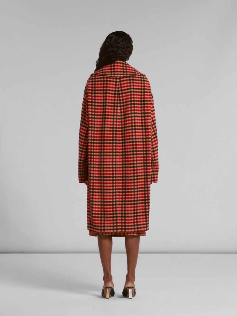 Marni Wol Felt Coat With Wavy Check Pattern Oranje | XBEBH40751