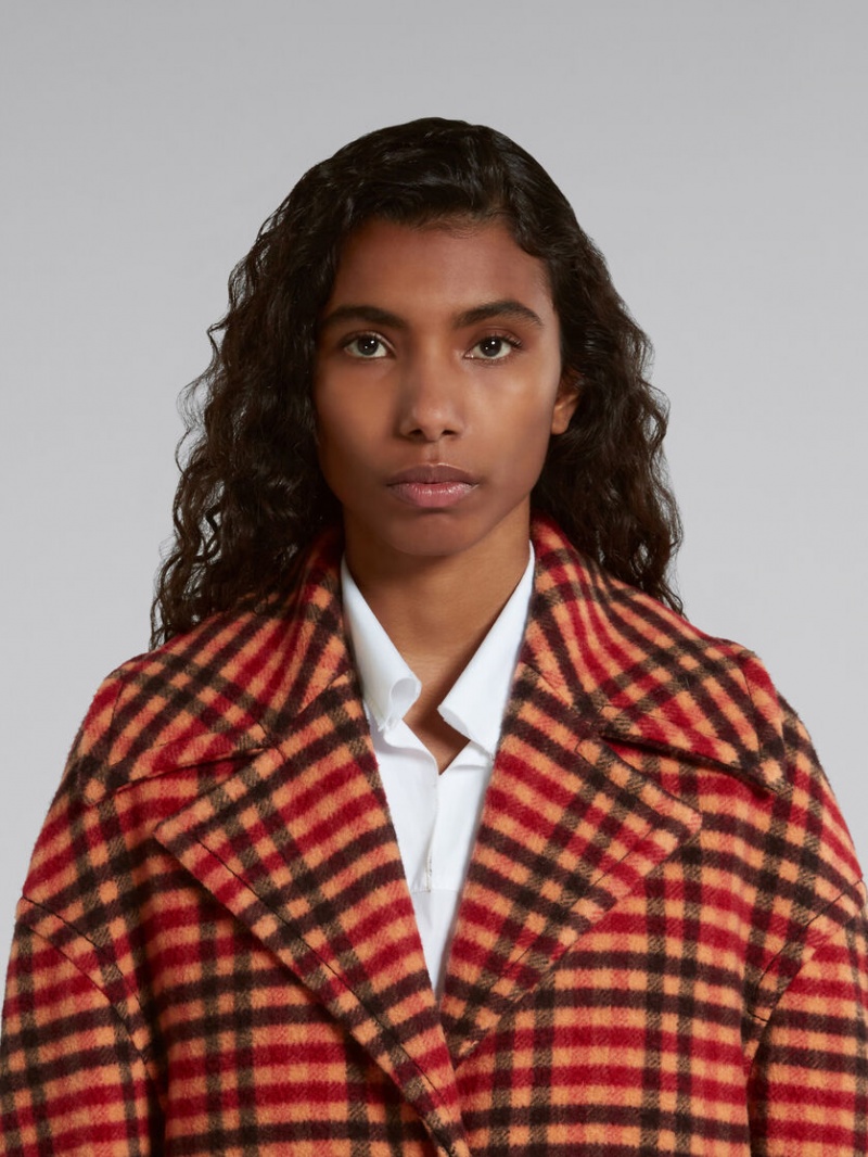 Marni Wol Felt Coat With Wavy Check Pattern Oranje | XBEBH40751