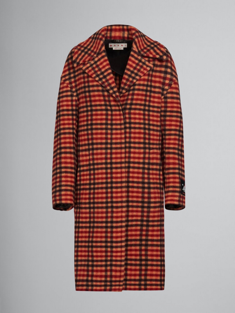 Marni Wol Felt Coat With Wavy Check Pattern Oranje | XBEBH40751