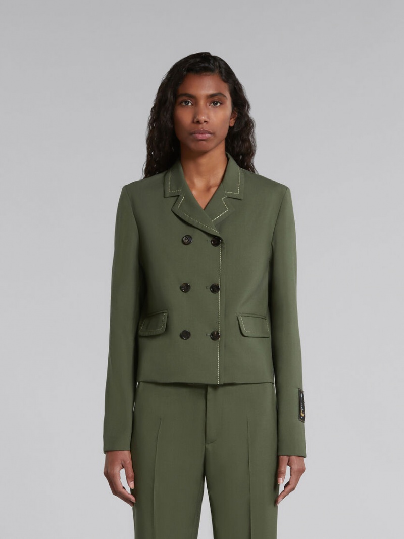 Marni Wol Jacket With Contrast Stitching Groen | BEJKU39416