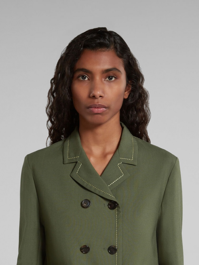 Marni Wol Jacket With Contrast Stitching Groen | BEJKU39416