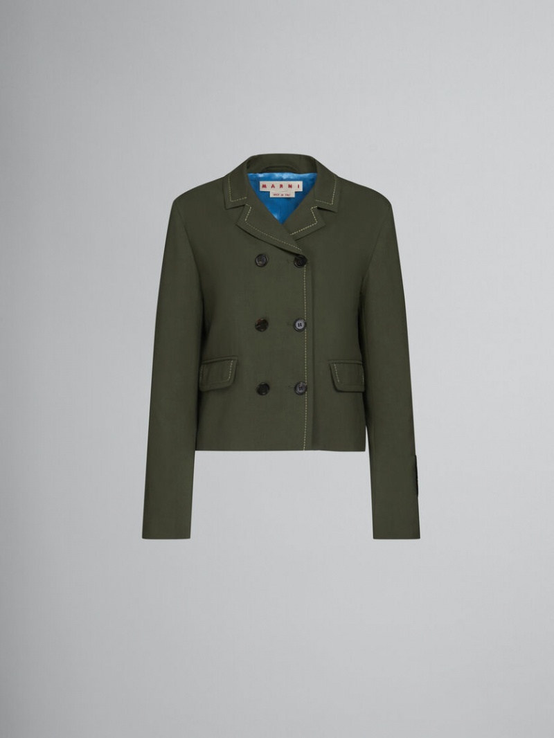 Marni Wol Jacket With Contrast Stitching Groen | BEJKU39416