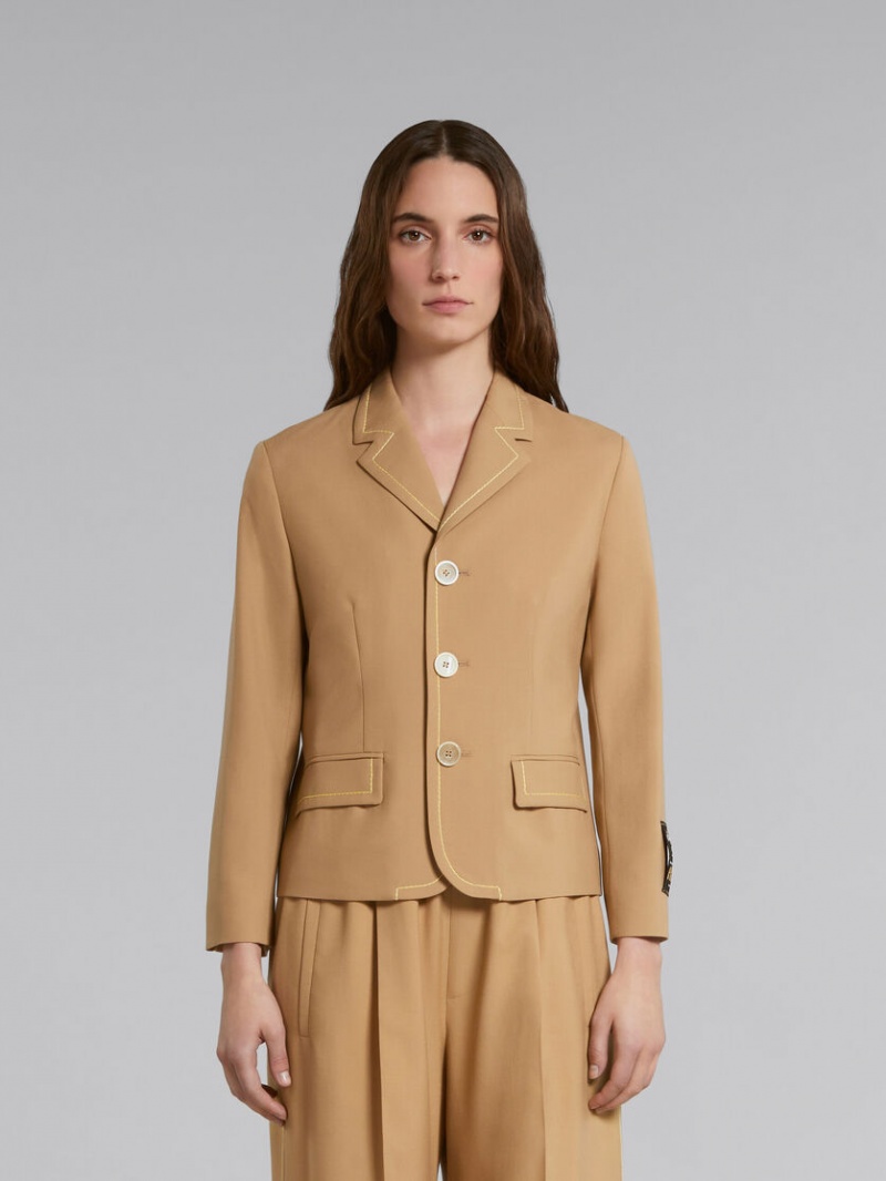 Marni Wol Jacket With Contrast Stitching Beige | BEQCS14473