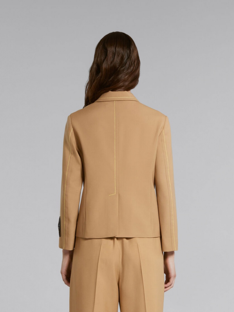 Marni Wol Jacket With Contrast Stitching Beige | BEQCS14473