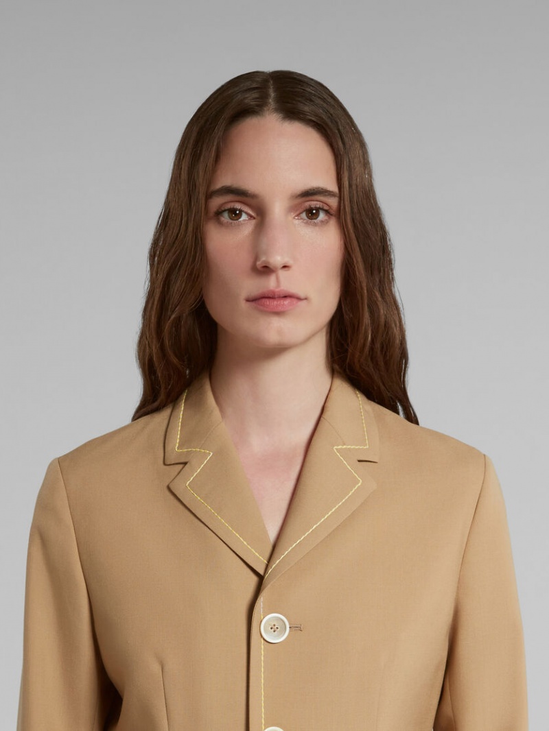 Marni Wol Jacket With Contrast Stitching Beige | BEQCS14473