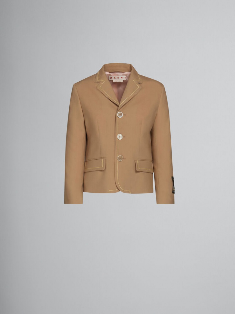 Marni Wol Jacket With Contrast Stitching Beige | BEQCS14473