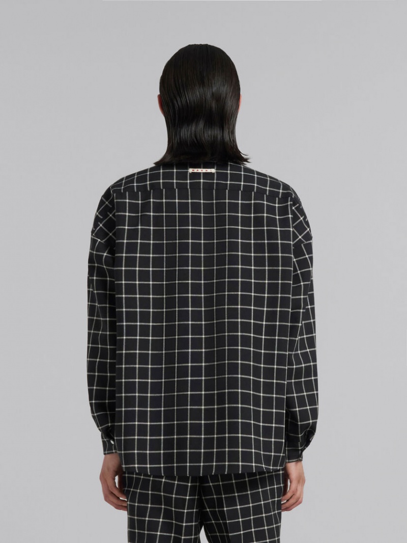 Marni Wol Long-sleeved Shirt With Checked Pattern Zwart | FBEHY46188