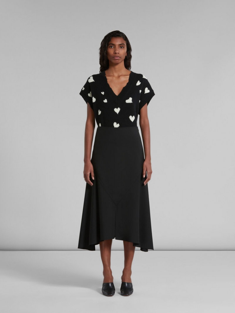 Marni Wol Skirt With Asymmetric Hem Zwart | LBESX73142