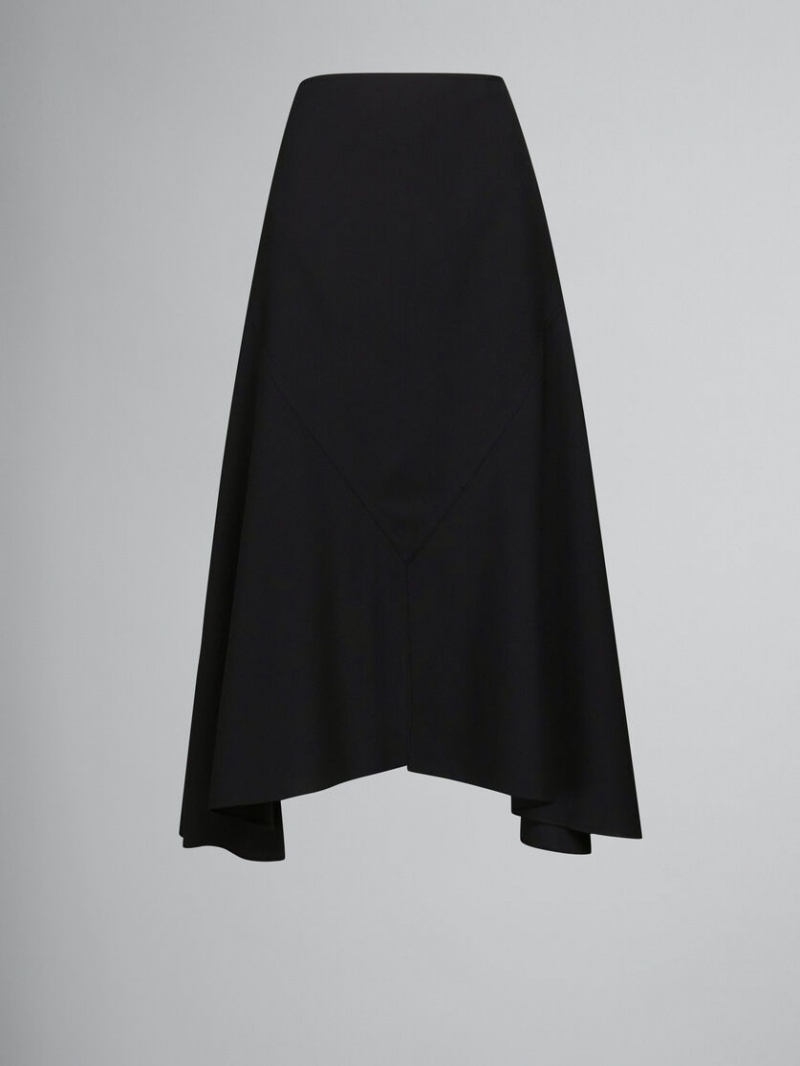 Marni Wol Skirt With Asymmetric Hem Zwart | LBESX73142