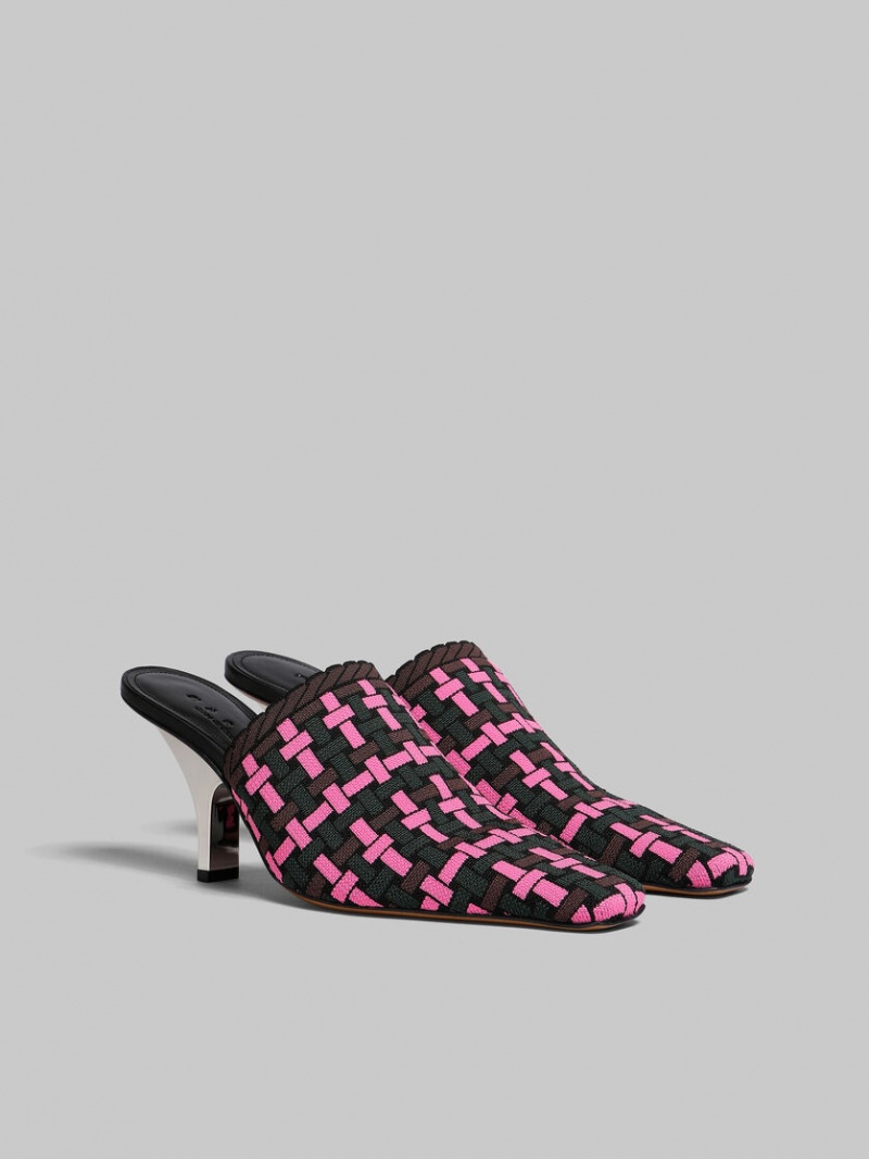 Marni Woven-effect Mule Fuchsie Bruin Donkergroen | PBEQX34261